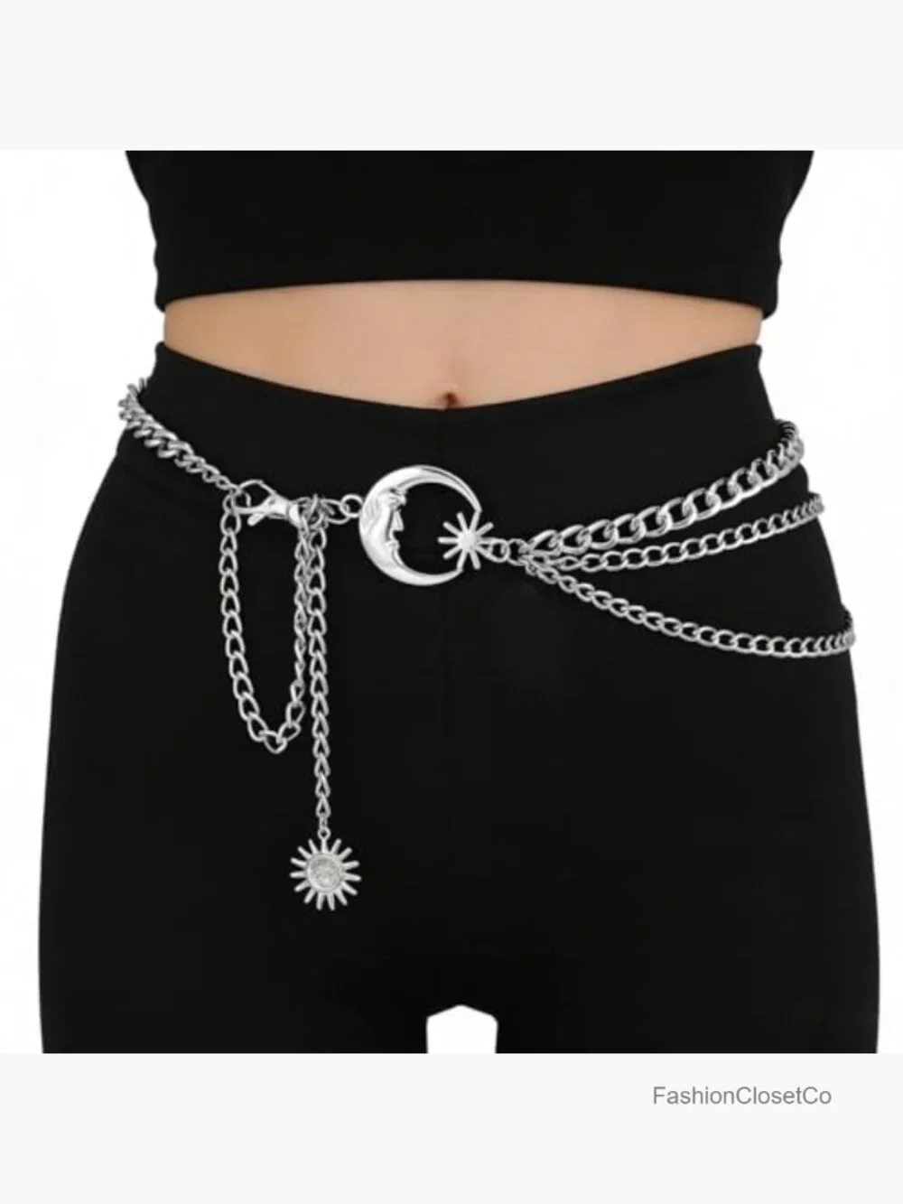 3 Layered Metal Waist Chain Belt for Women Moon & Sun Belly Body Chain Jewelry